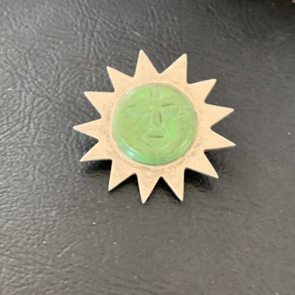 Old Pawn Navajo Green Gaspeite Sun Face Pin Pendant | Sterling Silver | Authentic Native American Handmade | 12132