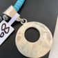 Blue Turquoise & Mother of Pearl Inlay Pendant | Sterling Silver Necklace | Navajo | 8904