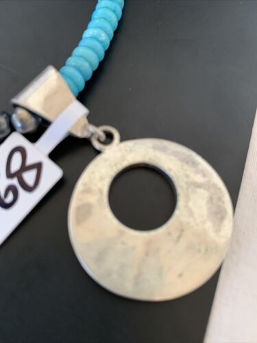 Blue Turquoise & Mother of Pearl Inlay Pendant | Sterling Silver Necklace | Navajo | 8904 - Masha USA