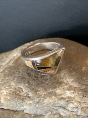 Navajo Black Onyx Coffee Tigers Eye Inlay Ring | Sterling Silver | Sz 6 | Authentic Native American Handmade | 10795