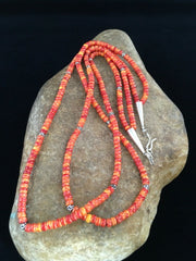 Southwestern Red Orange Spiny Heishi Necklace | Sterling Silver | 20" | 1782