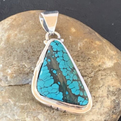 Navajo Men's Pendant | Sterling Silver Spiderweb Turquoise | 2" | Authentic Native American Handmade | 10756
