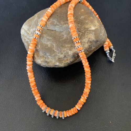 USA Navajo Pearls Orange Spiny Oyster Sterling Silver 20" Necklace 6mm 12949