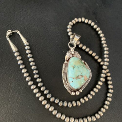 Men's Navajo Sonoran Gold Turquoise Pendant Necklace | Sterling Silver | Authentic Native American Handmade | 13657