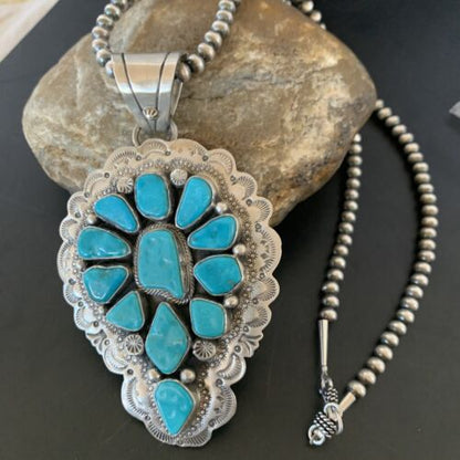 Navajo Kingman Turquoise Multi-Stone Pendant | Authentic Native American Sterling Silver | 11515
