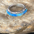 Navajo Blue Opal Inlay Ring | Sterling Silver | Sz 9 | Authentic Native American Handmade | Yazzie | 13533