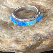 Navajo Blue Opal Inlay Ring | Sterling Silver | Sz 9 | Authentic Native American Handmade | Yazzie | 13533