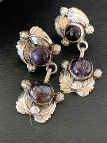 Navajo Purple Sugilite Post Dangle Earrings | Sterling Silver | Authentic Native American Handmade | 1599