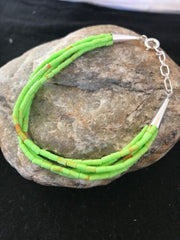 Navajo Green Stabilized Gaspeite Heishi Bracelet | Sterling Silver | 5 Strand | 8" | 13602
