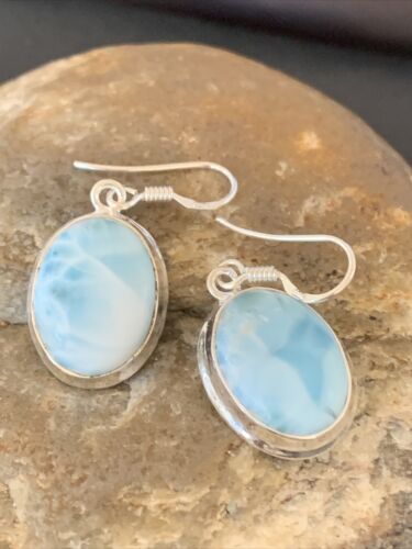 Navajo Blue Larimar Dangle Earrings | Sterling Silver Beads | Authentic Native American Handmade | 1614