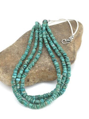 Native American Sterling Silver 3-Strand Turquoise Heishi Necklace | 27" | 6mm Beads | 1138