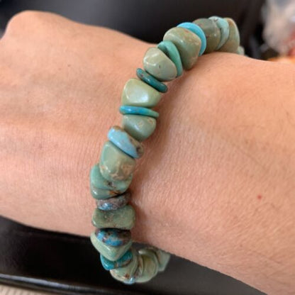 Men's Women's Stretch Bracelet | Blue Green Turquoise Stone | 7" | 11827