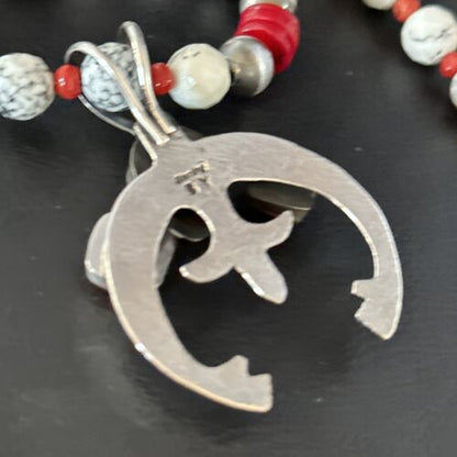 Navajo White Buffalo Turquoise Coral Naja Pendant Necklace | Sterling Silver | 24" | 14687