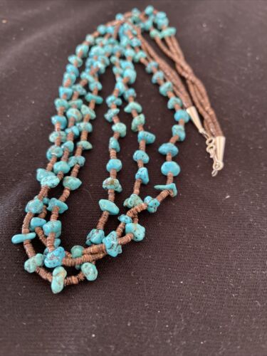 Navajo Kingman Turquoise 3 Strand Necklace | Sterling Silver | Authentic Native American Handmade | 1161