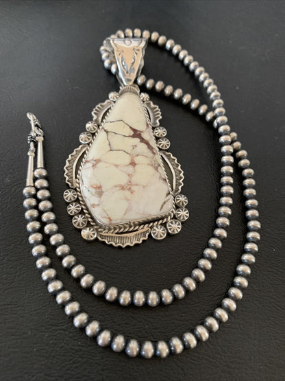 Men's Navajo Wild Horse Turquoise Pendant Necklace | Sterling Silver | Authentic Native American Handmade | 01934