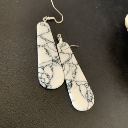 Navajo White Buffalo Turquoise Dangle Earrings | Sterling Silver | 2" | Authentic Native American Handmade | 11749