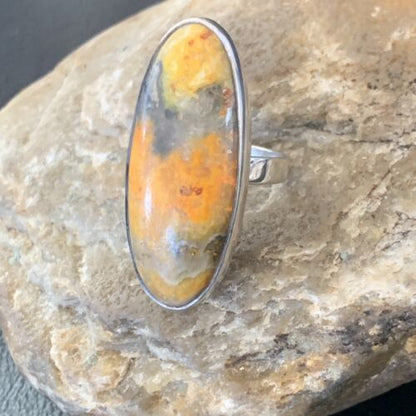 Navajo Bumble Bee Jasper Ring | Sterling Silver | Sz 8 Adjustable | Authentic Native American Handmade | 11545
