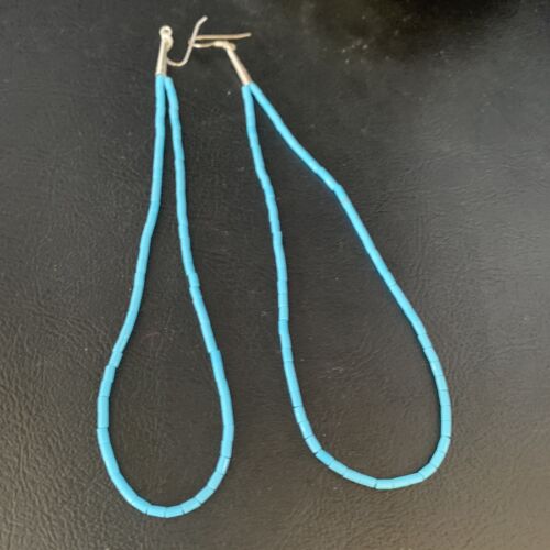 Navajo Silver Heishi Beads Turquoise Earrings | Sterling Silver | 5" | Authentic Native American Handmade | 13503