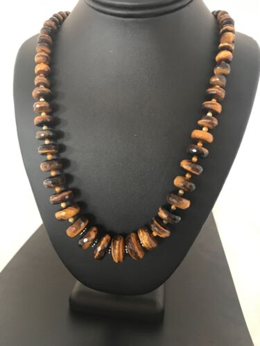 Navajo Tigers Eye & Picture Jasper Graduated Necklace | Sterling Silver | Authentic Native American | 26" | 1121