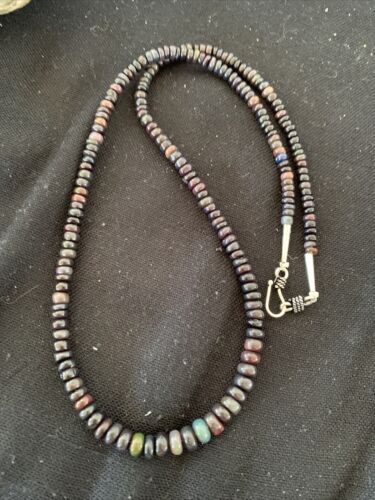 Native American Women's Necklace | Sterling Silver Black Fire Opal Beads | 20" | 980