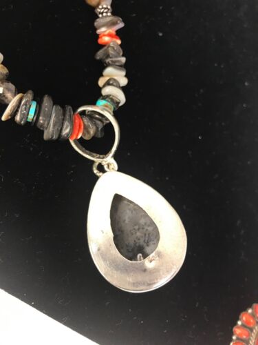 Navajo Turquoise Spiny Oyster Abalone Pendant Necklace | Sterling Silver | Authentic Native American Handmade | 11886