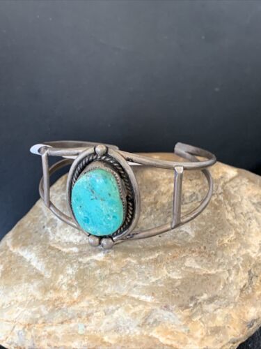 Navajo Kingman Turquoise Bracelet | Sterling Silver | Authentic Native American Old Pawn | 10414