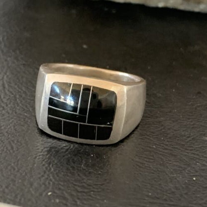 Native American Men's Navajo Black Onyx Inlay Ring | Sterling Silver | Sz 9 | 10738