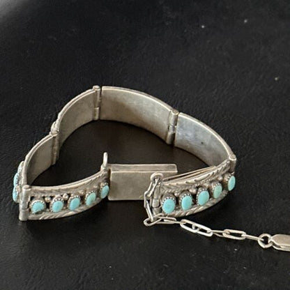 Native American Navajo Blue Turquoise Link Bracelet | Sterling Silver | 14650