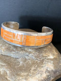 Native American Zuni Orange Spiny Oyster Inlay Cuff Bracelet | Sterling Silver | 12097