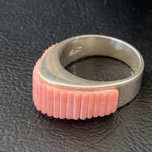 Navajo Pink Coral Inlay Band Ring | Sz 7 | Authentic Native American Handmade | 12411