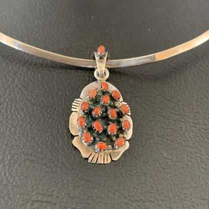 Navajo Sterling Silver Red Coral Cluster Pendant Earrings Set | Authentic Native American Handmade | 02155