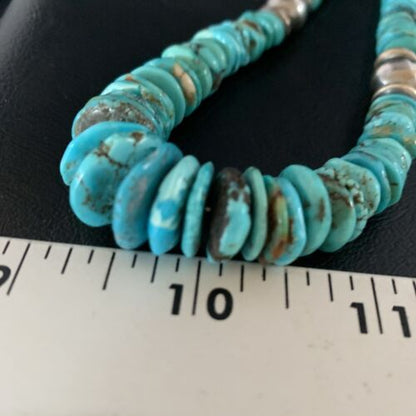 Navajo Graduated Blue Turquoise Necklace | Sterling Silver | Authentic Native American | 22" | 13567