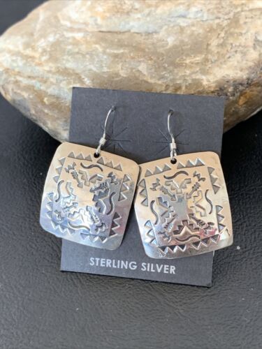 Navajo Sterling Silver Stamped Dangle Earrings | Authentic Native American Handmade | 1657