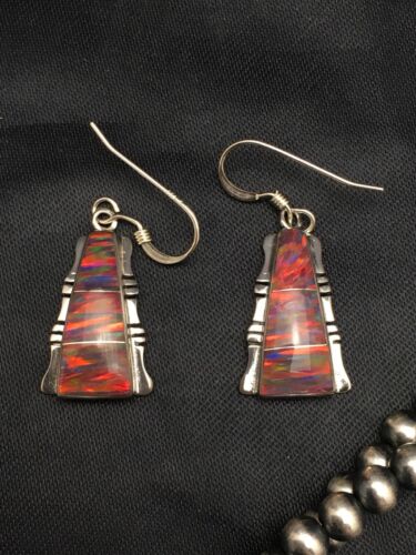 Navajo Opal Inlay Pendant Necklace & Earring Set | Sterling Silver | Authentic Native American Handmade | 3075