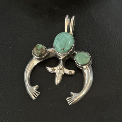 Navajo Sterling Silver Blue #8 Turquoise Naja Pendant | Authentic Native American Handmade | 14667