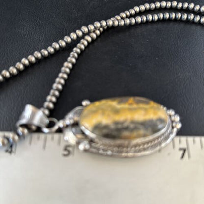 Navajo Bumblebee Jasper Pendant Necklace | Sterling Silver | Authentic Native American Handmade | 14247