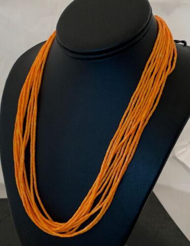 Stabilized Orange Spiny Oyster Heishi Necklace | 10 Strand | Sterling Silver | Authentic Native American Handmade | 619