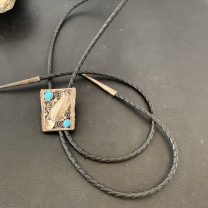 Navajo Blue Kingman Turquoise Bolo Tie | Sterling Silver | Authentic Native American Handmade | 2004