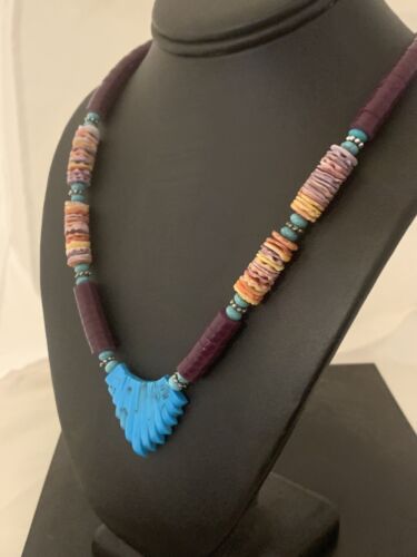 Santo Domingo Sugilite Turquoise Pendant Necklace | Sterling Silver | Authentic Native American Handmade | 22" | 612
