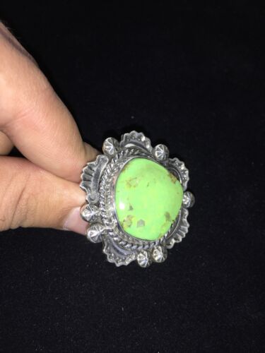 Native American Navajo Green Gaspeite Ring | Sterling Silver | Sz 7 | 1803