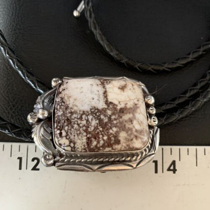 Navajo Wild Horse Turquoise Bolo Tie | Sterling Silver | Authentic Native American Handmade | 14113