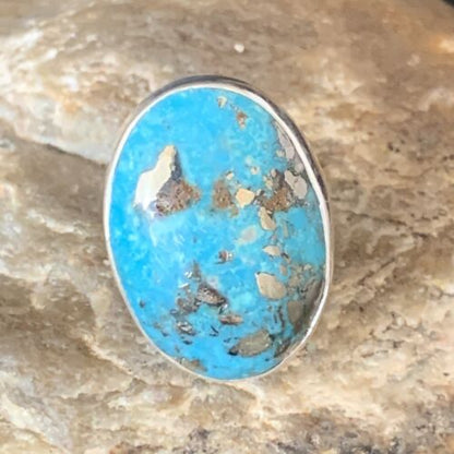 Navajo Blue Turquoise Adjustable Ring | Sterling Silver | Sz 8.5 | Authentic Native American Handmade | 14036