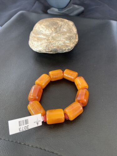 Native American Handmade Stretch Bracelet | Gold Amber Stone with Garnet | One-Of-A-Kind | 3073
