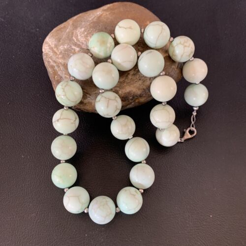 Native American Navajo Green Jade Bead Necklace | Sterling Silver | 16mm | 18" | 13263