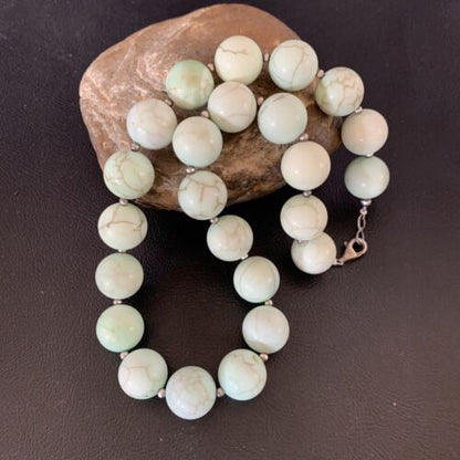 Native American Navajo Green Jade Bead Necklace | Sterling Silver | 16mm | 18" | 13263
