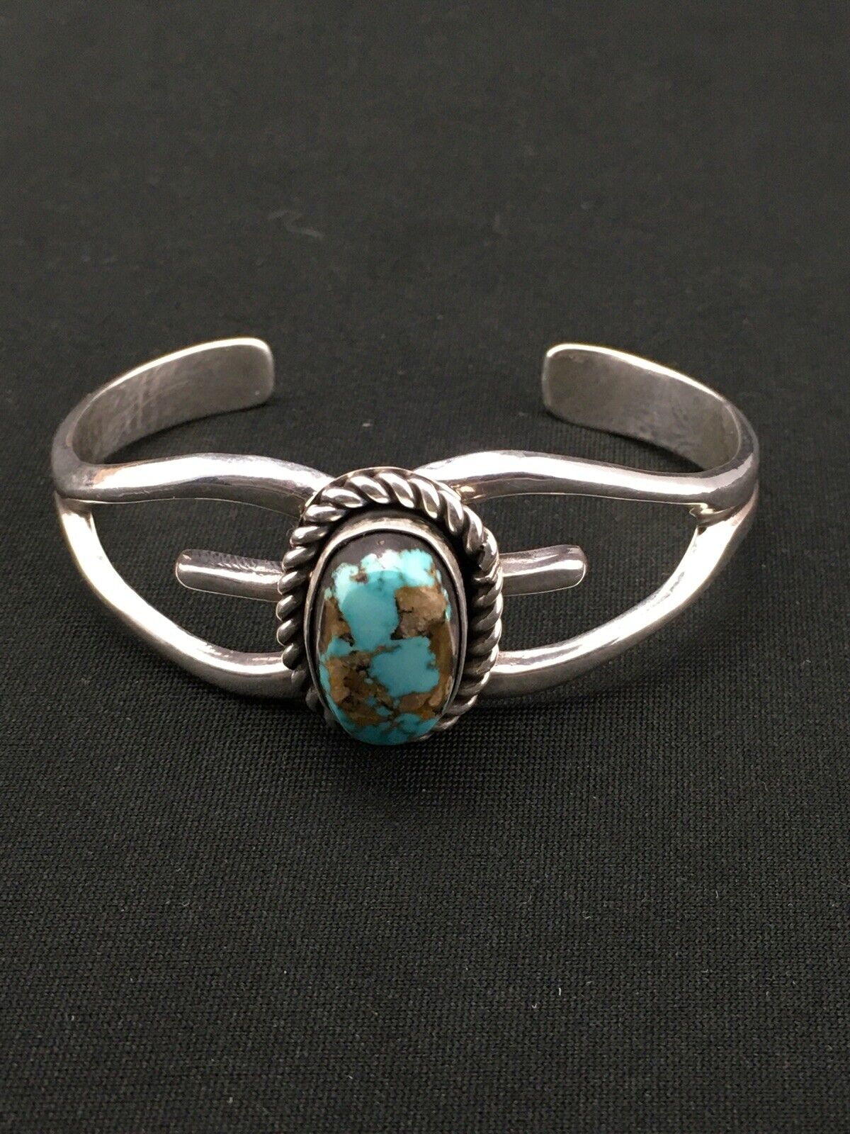 Native American Turquoise Cuff Bracelet | Navajo Sterling Silver | Handmade | 4745