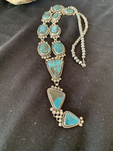 Southwestern Lariat Necklace | Arizona Turquoise | Navajo Sterling Silver | 00699 - Masha USA