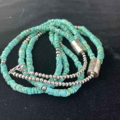 Navajo Turquoise Heishi Necklace | Sterling Silver 3 Strand 7mm | 24" | Authentic Native American Handmade | 01769