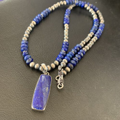 Navajo Blue Lapis Necklace Pendant | Sterling Silver | Authentic Native American Handmade | 11669 - Masha USA