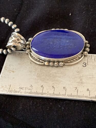 Men's Lapis Lazuli Pendant | Navajo Pearls Sterling Silver Necklace | Authentic Native American Handmade | 1282